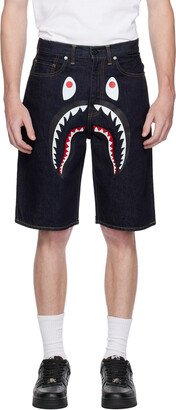 Navy Shark Denim Shorts