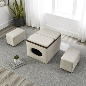 Modern design hollow storage ottoman,two small footstools,Beige