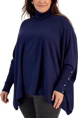 Plus Size Solid Turtleneck Poncho Sweater, Created for Macy's