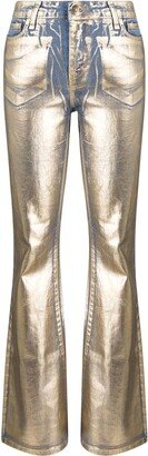 Metallic Flared Slim-Cut Jeans