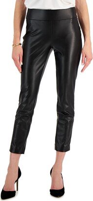 Petites Womens Faux Leather High Rise Leggings