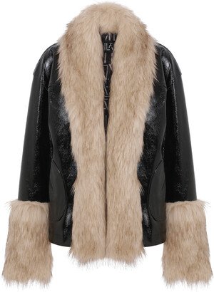 Fur Trimmed Vegan Leather Coat