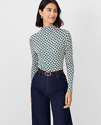 Petite Link Print Long Sleeve Turtleneck Top