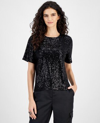 Women's Sequined Boxy Top, Created for Macy's