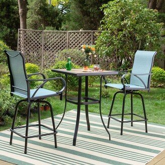 Cocam Aqua Textilene Swivel Patio Bar Stool Sets with Wood-look High Bar Table