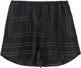 Monogram-Embroidered Pajama Shorts-AA