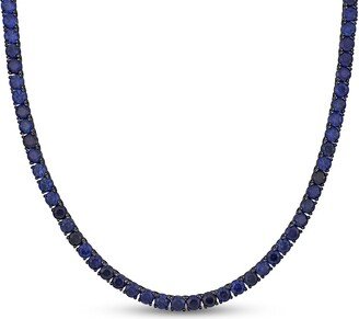 Men's Blue Lab-Created Sapphire Tennis Necklace in Sterling Silver with Black Rhodium - 20