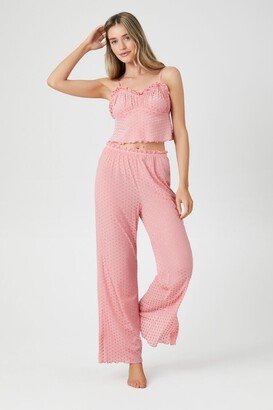 Women's Velvet Polka Dot Pajama Pants in Peachy Cheeks Small