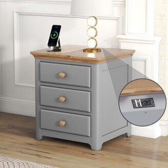 TiramisuBest 3-Drawer Wooden Nightstand with USB Charging Ports