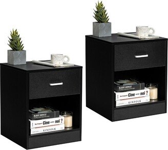 Set of 2 Nightstand End Side Table Storage Cabinet w/ Drawer Home Office Black
