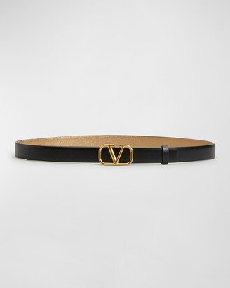 Metallic Skinny VLogo Leather Belt