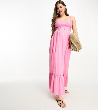 The Frolic Maternity emerald cut out maxi summer dress in pink lemonade