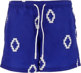 Cross-Printed Drawstring Swim Shorts