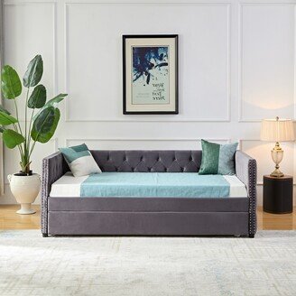 Velvet Upholstered Wooden Daybed with Trundle