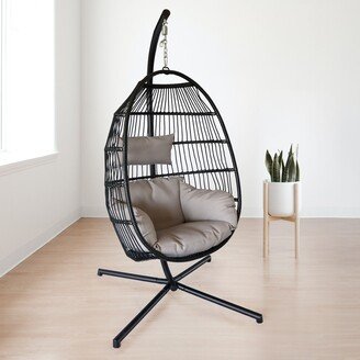 EDWINRAYLLC Heavy Duty C Type Hanging Egg Chair 330LBS Capacity Hanging Chair Metal Tube Hammocks with Waterproof Cushion and Folding Rope