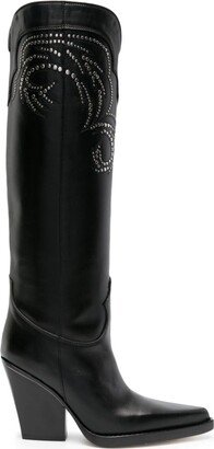 Stud-Embellished 100mm Leather Knee Boots