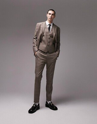 skinny fabric detail check suit pants in stone