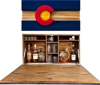 Colorado Flag Murphy Bar - Hanging Cabinet On Wall Solid Wood Hidden Hideaway Home Liquor