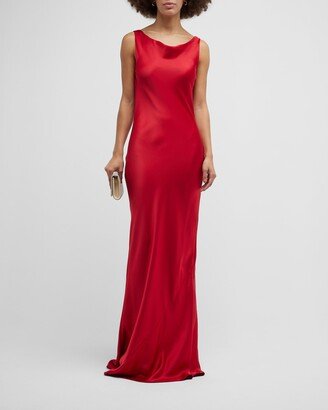 Maria Cowl-Neck Satin Fishtail Gown