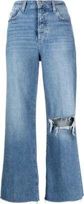 Ripped-Detail Wide-Leg Jeans-AA