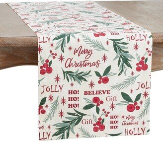 Saro Lifestyle Holly Christmas Design Table Runner, Multi,