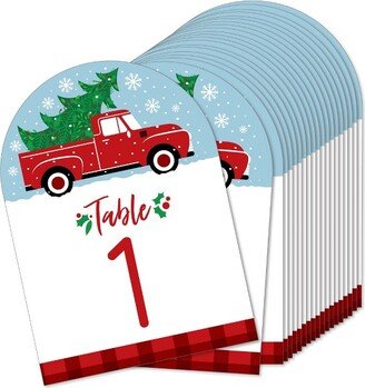 Big Dot of Happiness Merry Little Christmas Tree - Red Truck Christmas Party Double-Sided 5 x 7 inches Cards - Table Numbers - 1-20