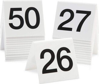 Juvale Set of 25 Acrylic Table Numbers for Wedding, Plastic Tent Cards Numbered 26-50 for Restaurants, Banquets, Receptions, 3 x 2.75 x 2.5 In