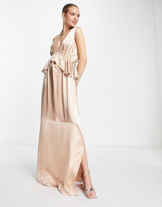 bridesmaid ruffle peplum maxi dress in blush