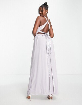 maxi with back detail and ruched skirt in gray