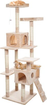 Pet Adobe Multilevel Cat Tree House Tower and Scratching Posts - Beige