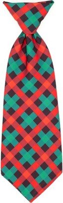 The Worthy Dog Holiday Check Plaid Neck Tie Adjustable Collar Attachment Accessory - Red/Green/Black - S