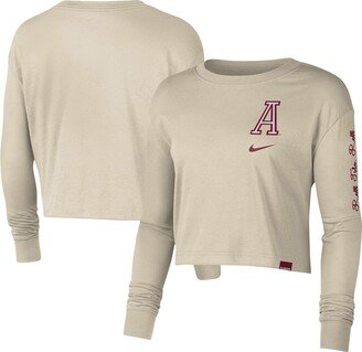 Women's Cream Alabama Crimson Tide Varsity Letter Long Sleeve Crop Top