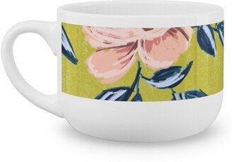 Mugs: Pink Peonies Latte Mug, White, 25Oz, Green