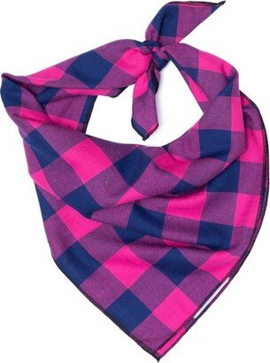 The Worthy Dog Buffalo Plaid Classic Square Tie-On Bandana - Pink/Navy - L