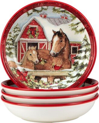 Homestead Christmas 4 Piece Soup Bowl Set - Red, White