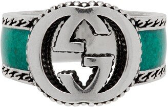 Silver & Green Interlocking G Signet Ring