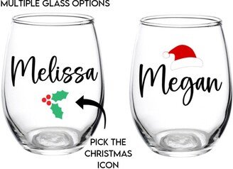 Your Name Christmas Glass, Wine Favor, Party, Christmas, Text, Friendsmas, Gift, Personalized, Party