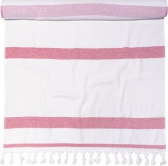 Cotton Oversized Striped Fouta Beach Towel with Tassels, Sangria - Blue Nile Mills