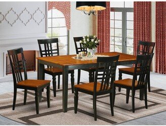 7 Piece Dining Table Set Consist of a Rectangle Dining Room Table and 6 Wood Seat Chairs,