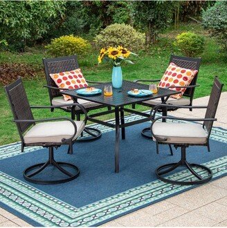 5pc Patio Dining Set with 360 Swivel Chairs with Cushions and Square Steel Table - Captiva Designs