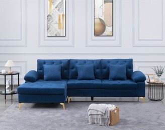 GEROJO Velvet Tufted Sectional Sofa with Golden Metal Legs and 3 Toss PillowsLeft Hand Facing