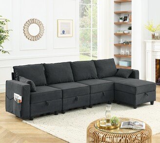 TOSWIN Corduroy Velvet Modular Sofa Couch, 5-Seat Storage Set for Living Room-AA