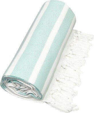 100% Turkish Cotton Herringbone Pestemal Beach Towel - Soft Aqua & White