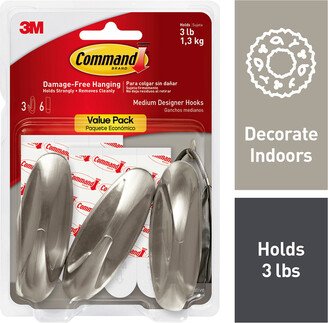 Command Medium Designer Hook Value Pack Nickel Pkg/3