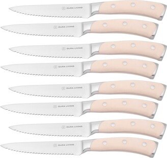 Dura Living Elite Series 8 Piece Stainless Steel Steak Knife Set, Cream