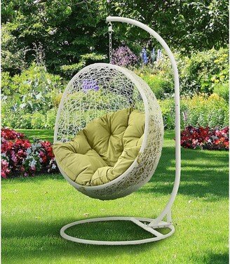 Balmoral Outdoor White Rattan with Olive Green Cushioned Stand-Alone Hanging Swing Chair