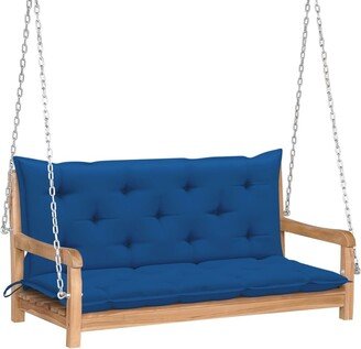 Swing Bench with Blue Cushion 47.2 Solid Teak Wood