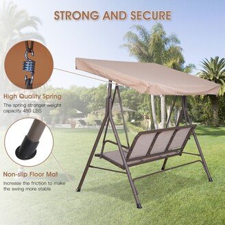 3 Person Outdoor Patio Swing,Steel Frame Textilene Seats Steel Frame Swing Chair