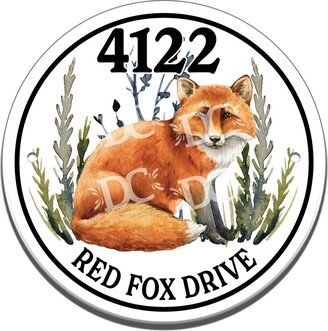 Red Fox Themed Ceramic House Number Circle Tile, Address Door Sign, Wild Sign