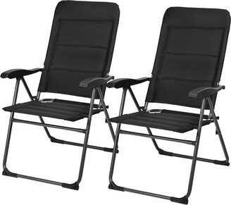 2 Pcs Patio Back Adjustable Reclining Folding Chairs - Black - 28'' x 23'' x 40''